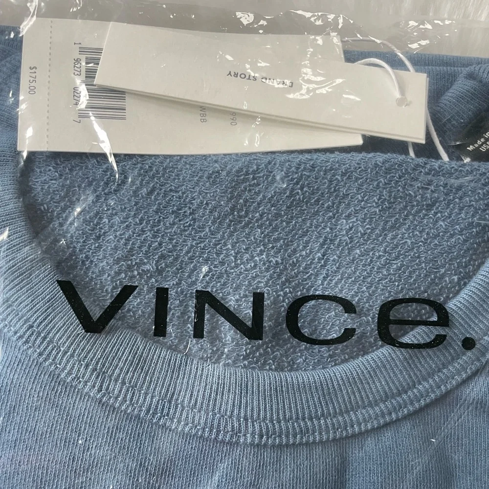 Vince Men’s NWT Crew Neck Pullover Sweatshirt in Washed Brisk Blue Size XL - Picture 7 of 9